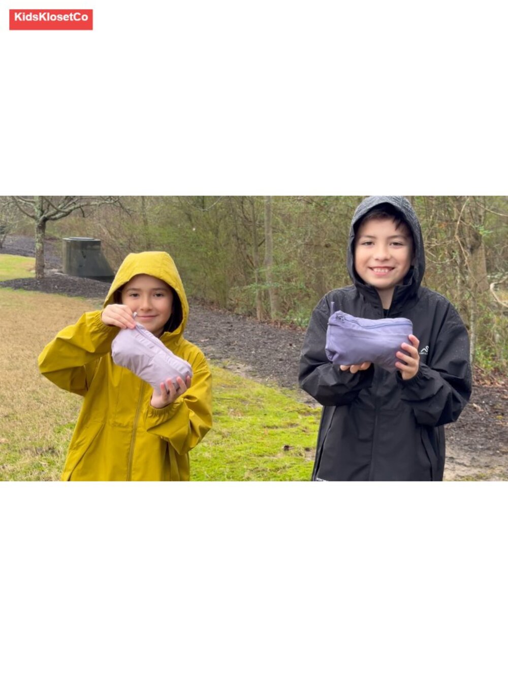 Kids Water-Resistant Nylon Rain Jacket Packable Hooded Windbreaker - Picture 6 of 6